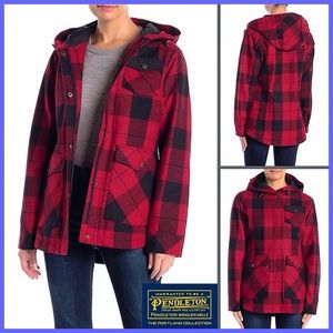 Pendleton Red & Black Alta Plaid Wool Blend Hooded Coat